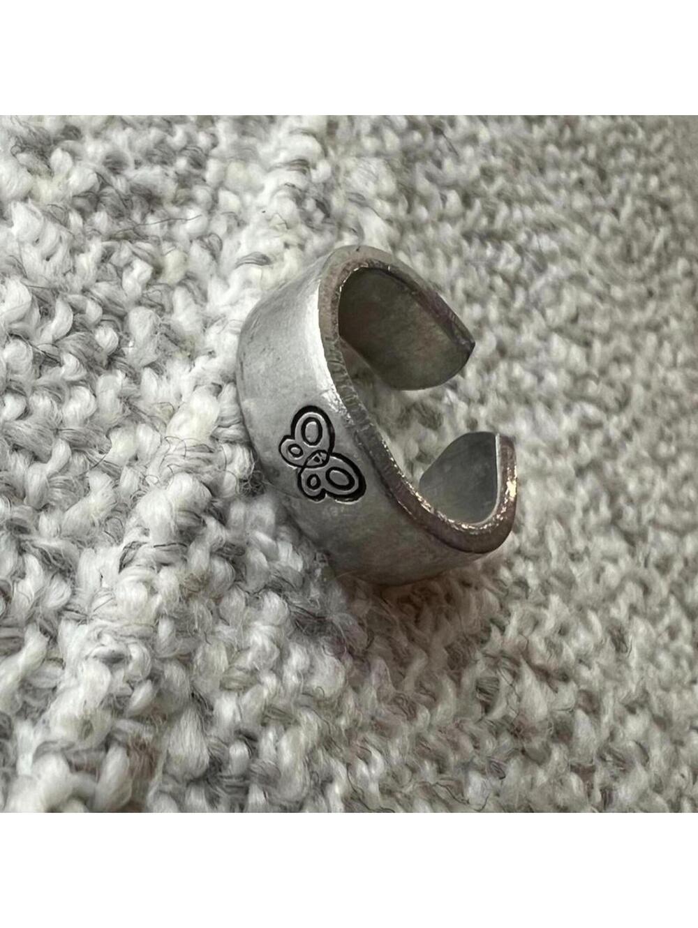 Vintage Chunky Brushed Aluminum Butterfly Cuff Ring